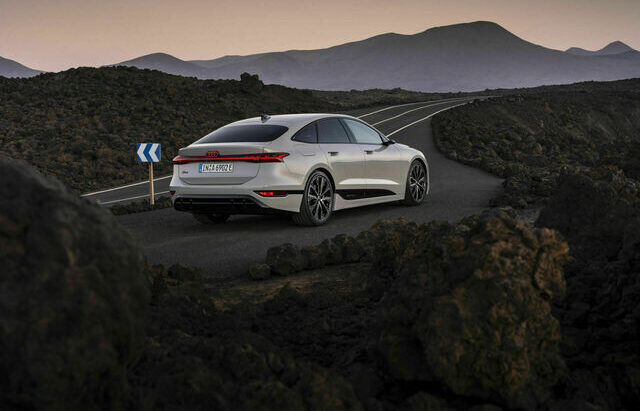 Audi A6 e-tron electric vehicle on a highway